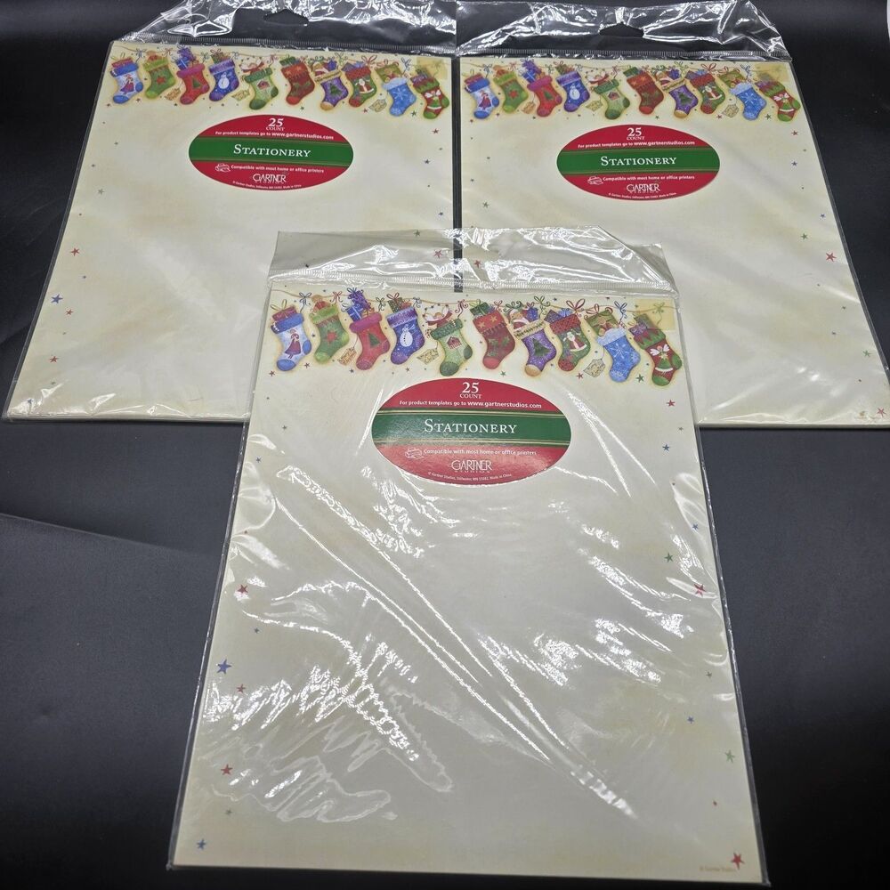 Christmas Stationery Paper Lot 3 Packs Of 25 Printer Compatible Stockings